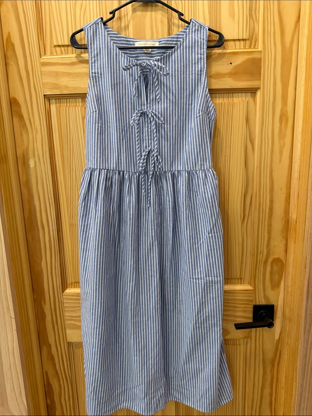 Sleeveless Blue & White Striped Midi Dress